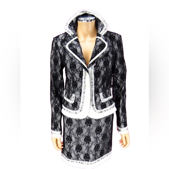 Cache Dresses & Skirts - CACHE Black White Lace Jacket Skirt Suit Size 6
